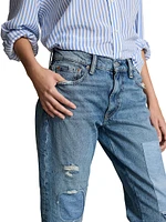 Mid-Rise Distressed Patch Jeans