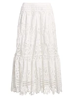 Battenberg-Lace Linen Midi-Skirt