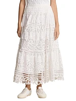 Battenberg-Lace Linen Midi-Skirt