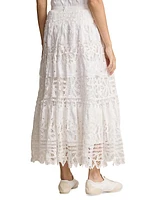 Battenberg-Lace Linen Midi-Skirt