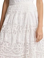 Battenberg-Lace Linen Midi-Skirt