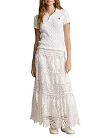 Battenberg-Lace Linen Midi-Skirt