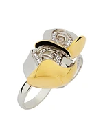 Flower Double Fingers Ring Metal With Crystals