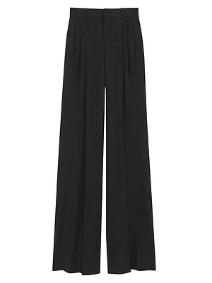 Wide-Leg Pants Striped Wool