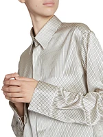 Boyfriend Shirt Striped Silk Satin