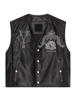 Crest Waistcoat In Embroidered Leather