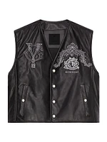 Crest Waistcoat Embroidered Leather