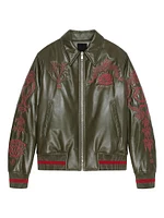 Crest Bomber Jacket In Embroidered Leather