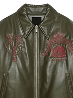 Crest Bomber Jacket In Embroidered Leather