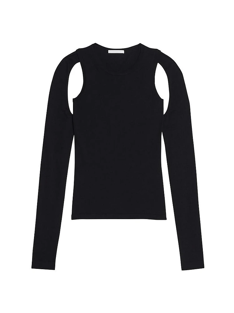 Cotton Cut-Out Crewneck Sweater