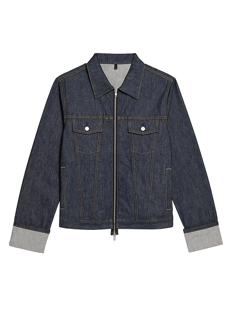 Denim Cuffed Zip-Front Trucker Jacket