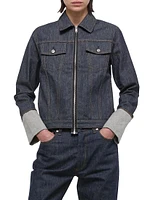 Denim Cuffed Zip-Front Trucker Jacket