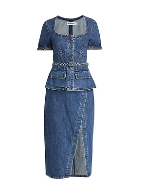 Denim Peplum Midi-Dress