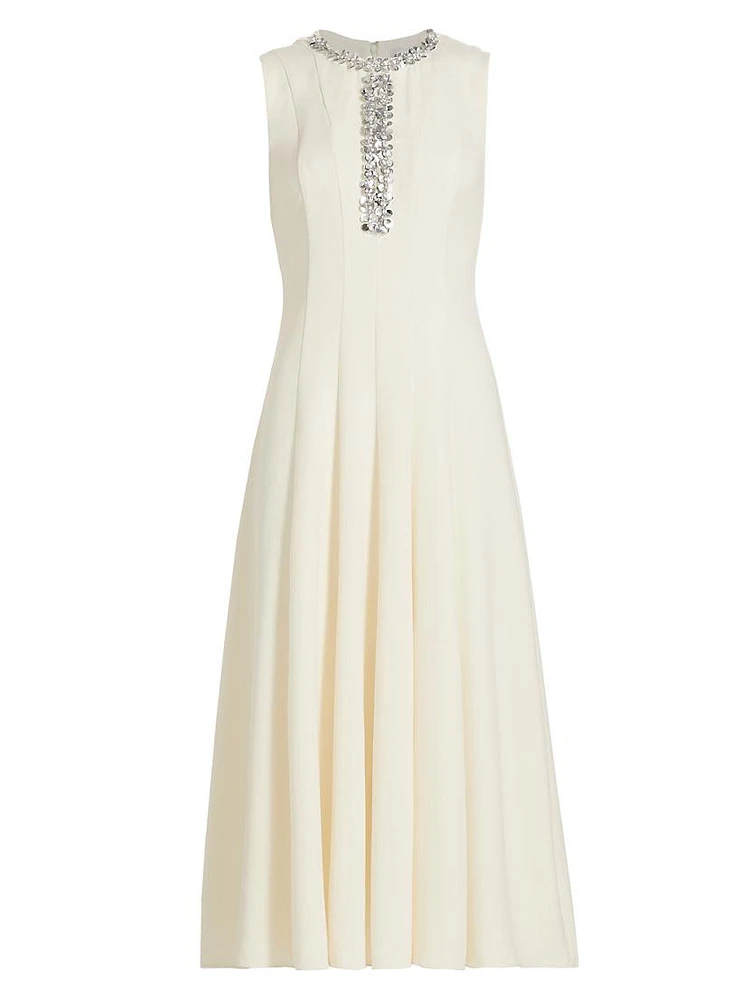 Embellished Crêpê A-Line Midi-Dress