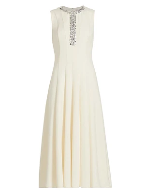 Embellished Crêpê A-Line Midi-Dress