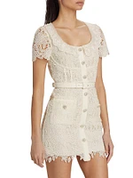 Guipure Lace Belted Minidress