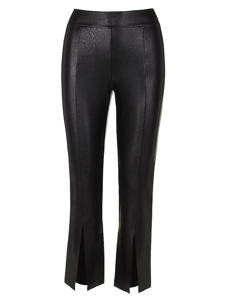 Faux Leather Flared Split Crop Pants