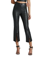 Faux Leather Flared Split Crop Pants