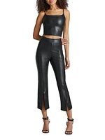 Faux Leather Flared Split Crop Pants