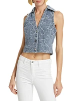 Deacon Floral-Embroidered Denim Crop Top