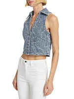 Deacon Floral-Embroidered Denim Crop Top