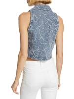 Deacon Floral-Embroidered Denim Crop Top