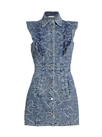 Marlowe Floral-Embroidered Denim Minidress