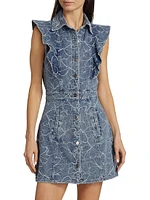 Marlowe Floral-Embroidered Denim Minidress