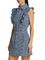 Marlowe Floral-Embroidered Denim Minidress