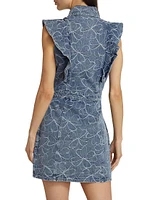 Marlowe Floral-Embroidered Denim Minidress