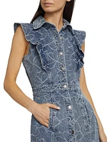 Marlowe Floral-Embroidered Denim Minidress