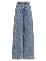 Adley Floral-Embroidered Denim Wide-Leg Jeans