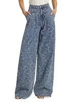 Adley Floral-Embroidered Denim Wide-Leg Jeans