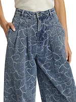 Adley Floral-Embroidered Denim Wide-Leg Jeans