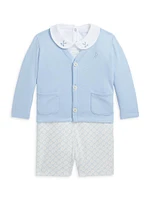 Baby Boy's 3-Piece Golf Overalls, Bodysuit & Cardigan