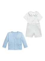 Baby Boy's 3-Piece Golf Overalls, Bodysuit & Cardigan