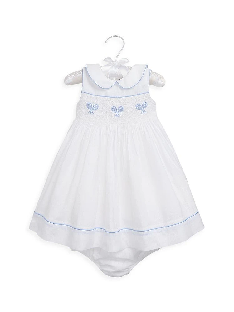 Baby Girl's Tennis Embroidered Smocked Seersucker Dress