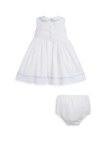 Baby Girl's Tennis Embroidered Smocked Seersucker Dress