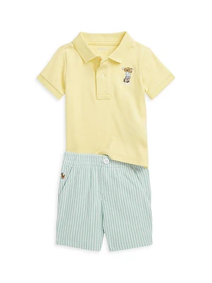 Baby Boy's Polo Bear Shirt & Striped Shorts