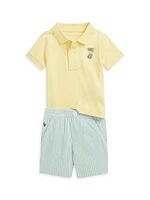 Baby Boy's Polo Bear Shirt & Striped Shorts