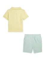 Baby Boy's Polo Bear Shirt & Striped Shorts