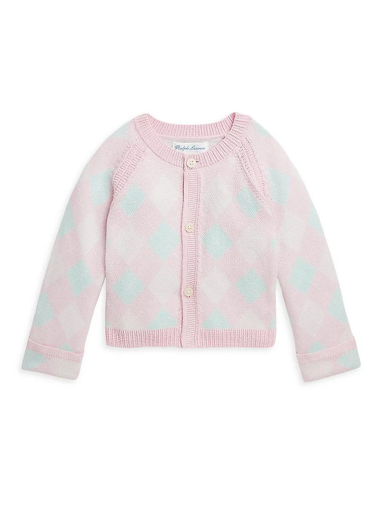 Baby Girl's Cotton Argyle Cardigan