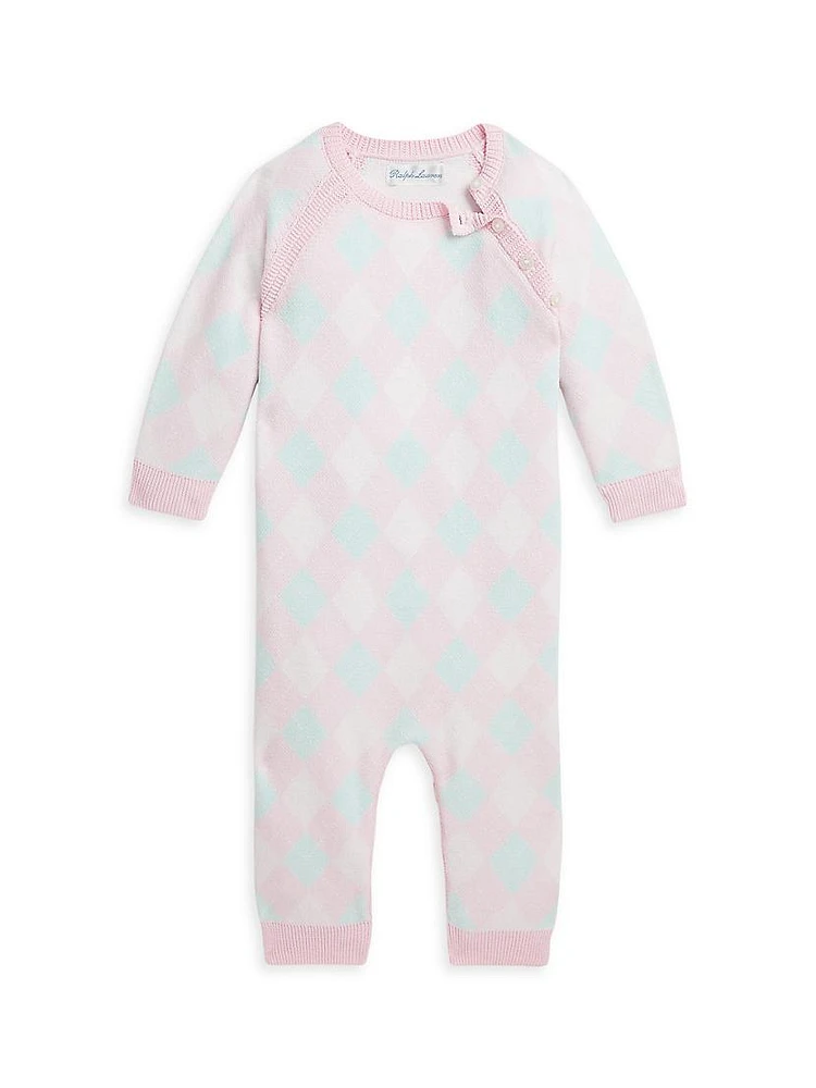 Baby Girl's Argyle Cotton Knit Coveralls