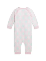 Baby Girl's Argyle Cotton Knit Coveralls