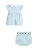 Baby Girl's Broadcloth Smocked Top & Bloomers Set