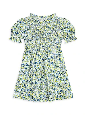 Little Girl's Floral Smocked Puff-Sleeve Dress