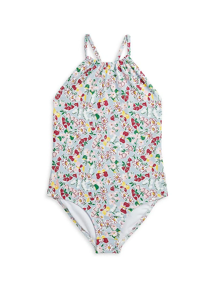 Little Girl's Floral Halterneck One-Piece Swimsuit