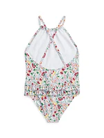 Little Girl's Floral Halterneck One-Piece Swimsuit