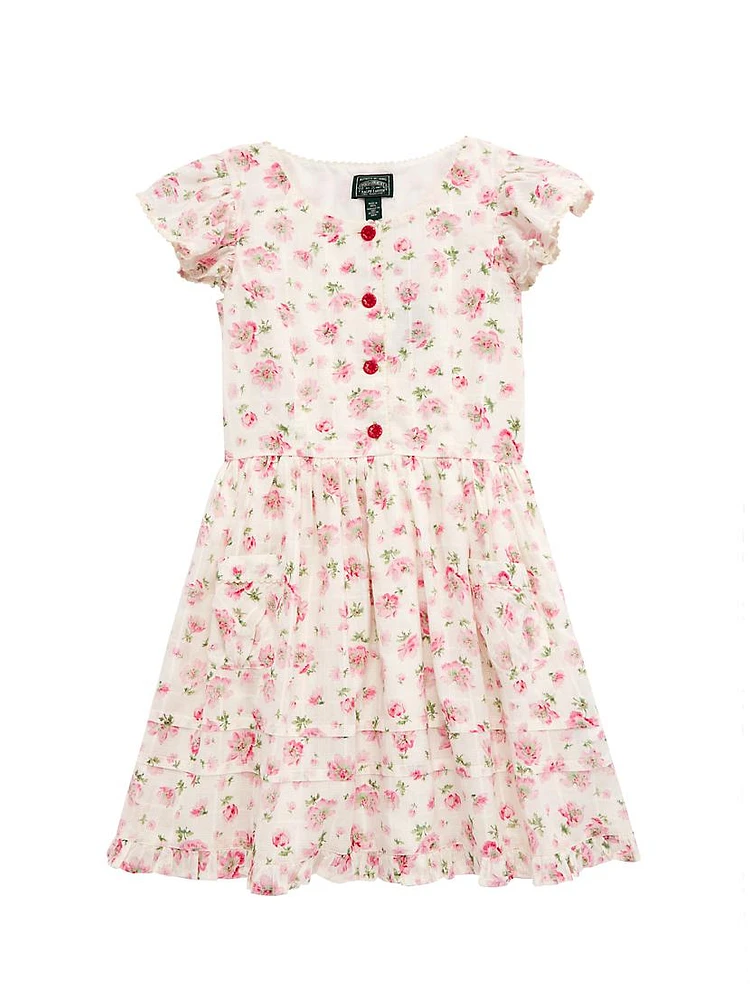 Little Girl's & Girl's Floral Ruffle-Trim Dress