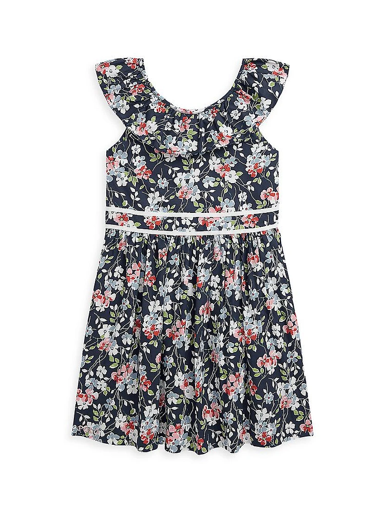 Little Girl's & Floral Poplin Ruffle Dress